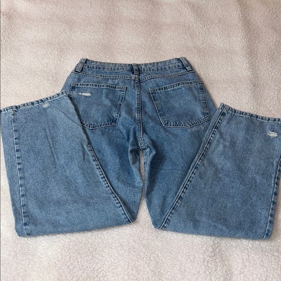 Forever 21 Blue Flare Wide Leg Jeans with Distressed Look - Picture 8 of 9